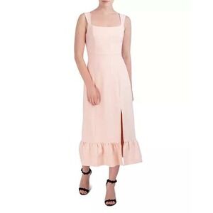 Laundry by‎ Shelli Segal Pink Ruffle Hem Midi Dress Square Neck Slit Size 10